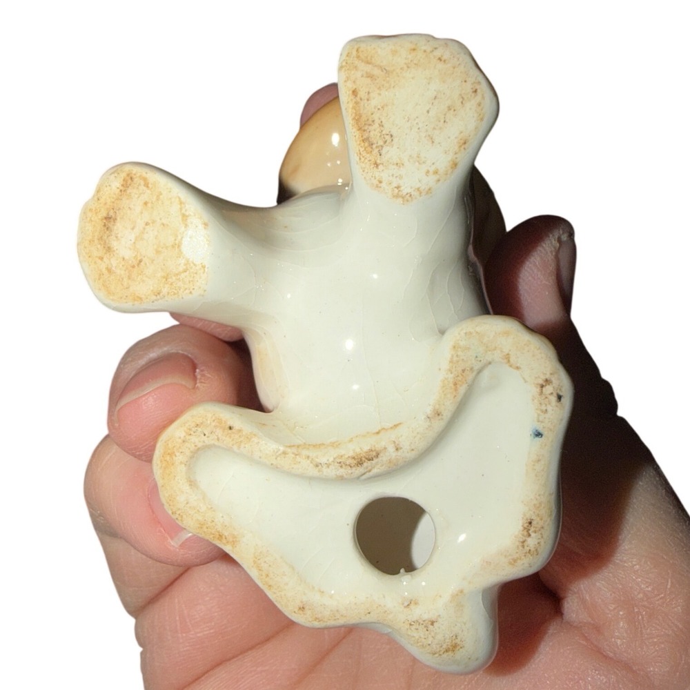Japan Ceramic Puppy Figurine Small White Tan Red Bow Vintage Kitsch Decor - Picture 6 of 6